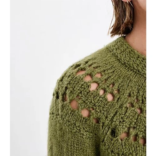 Green Openwork Yoke Crew Neck Sweater best Green Openwork Yoke Crew Neck Sweater best