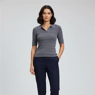 Pull en laine mérinos à col polo pour femme